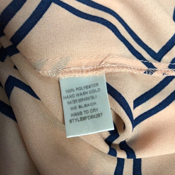 Fun2Fun Womens Blouse Size Small Peach Navy Geometric Sheer Long Sleeve - Picture 6 of 7